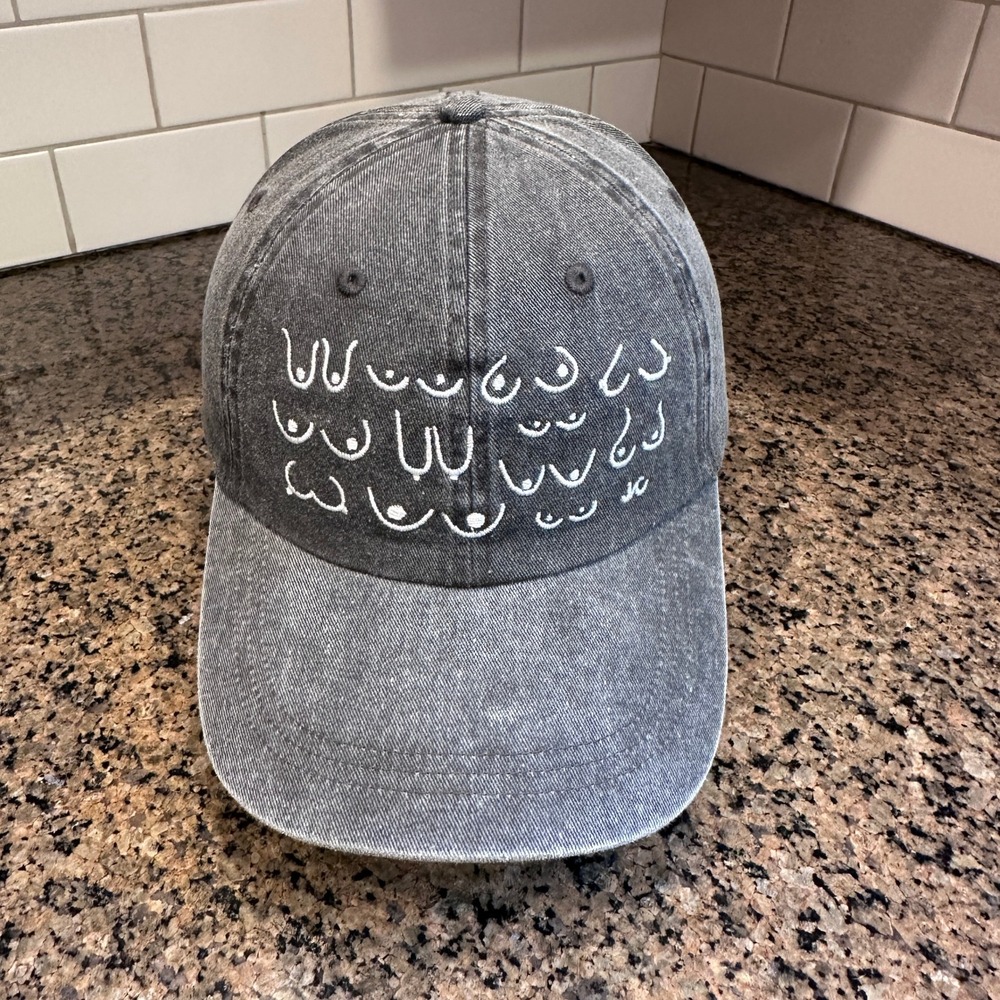 Unbranded Boob Art Embroidered Dad Hat Unisex Strap Back Gray Cotton